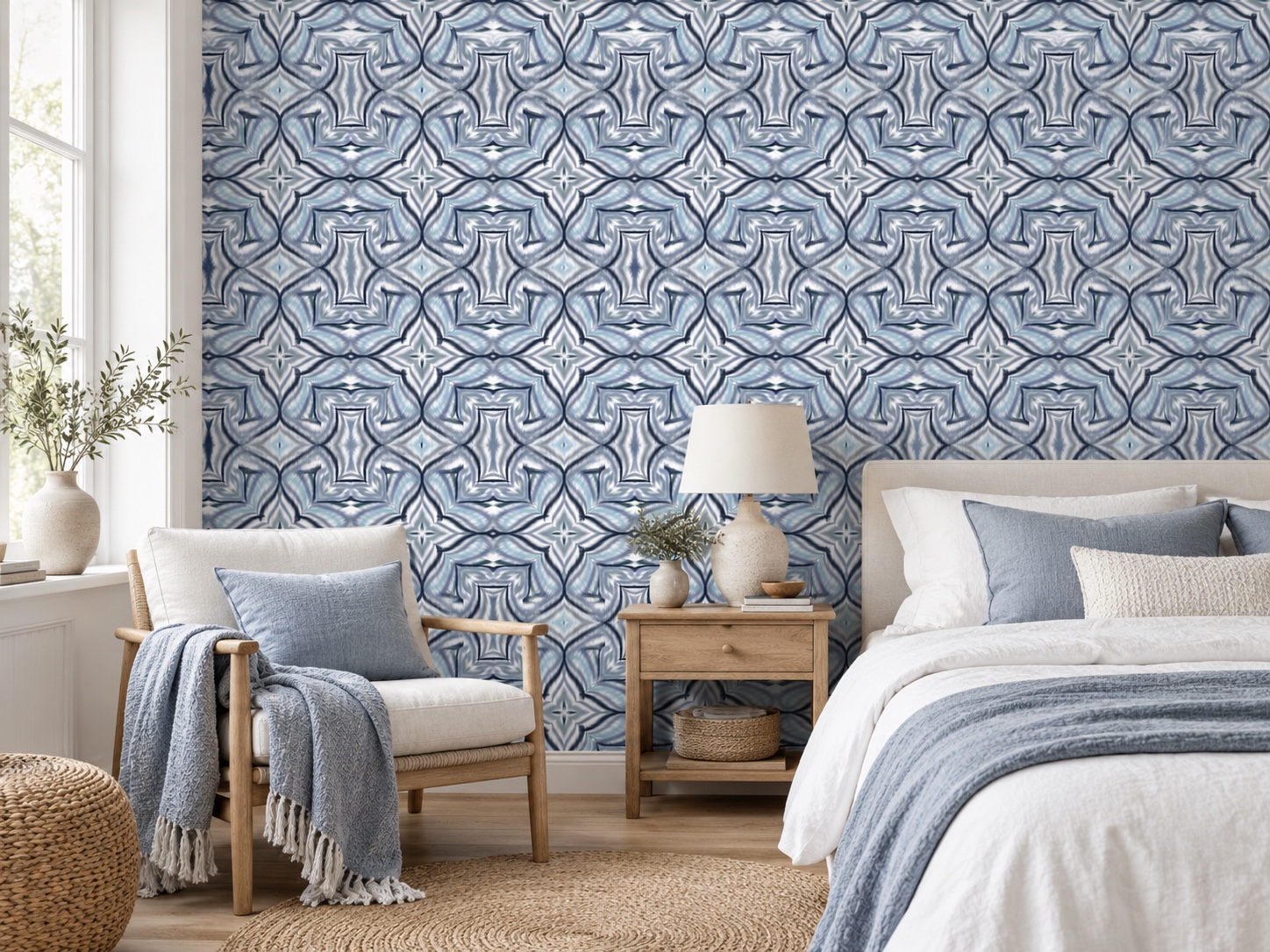 Blue Ornamental Mosaic — AI bedroom wallpaper concept