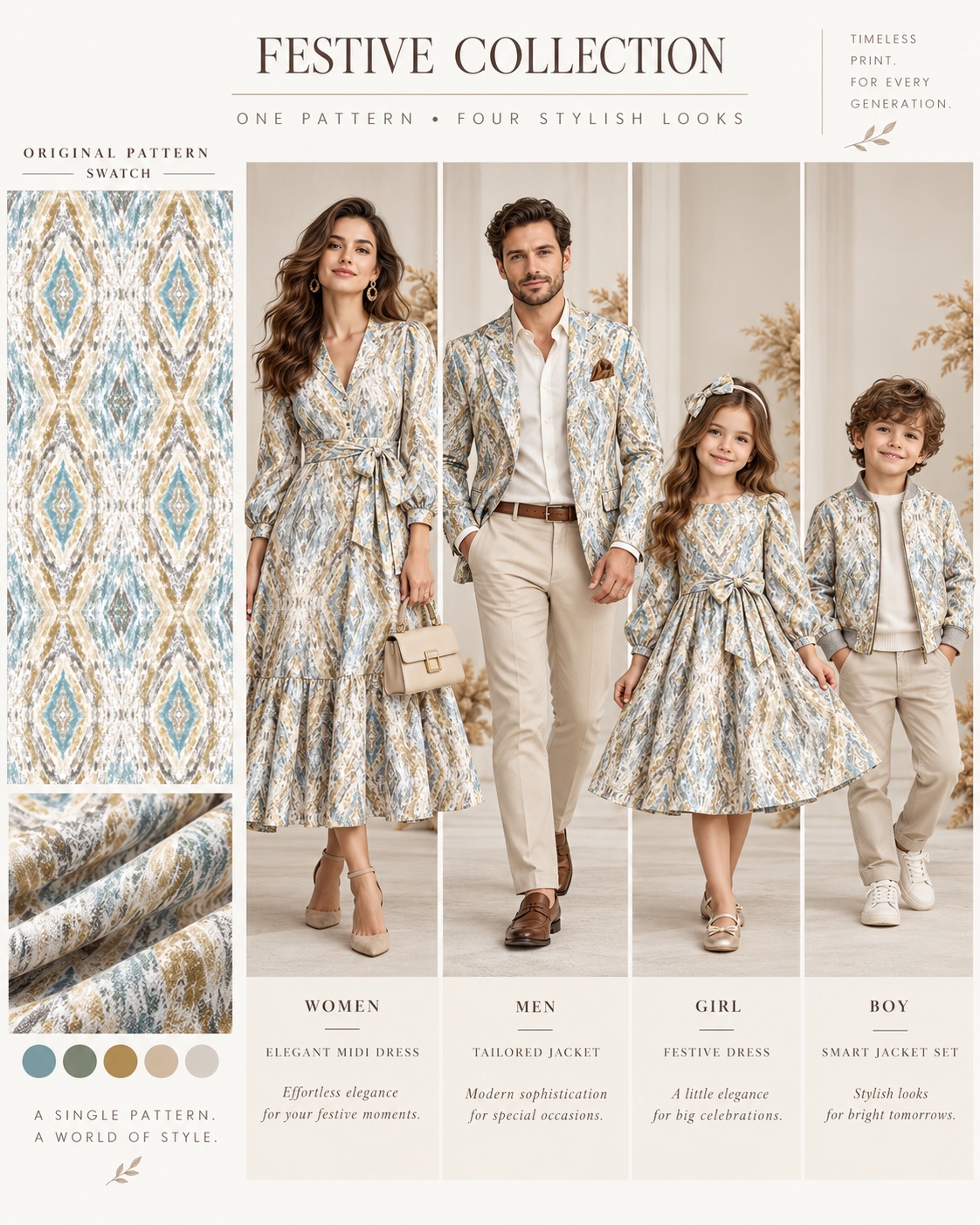 Teal & Gold Festive Diamonds — AI fashion concept