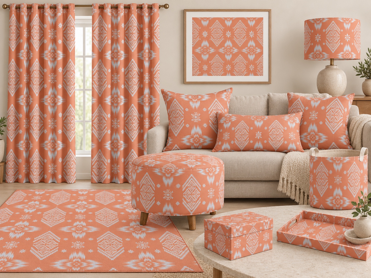 Peach Ornamental Medallions — AI home décor concept