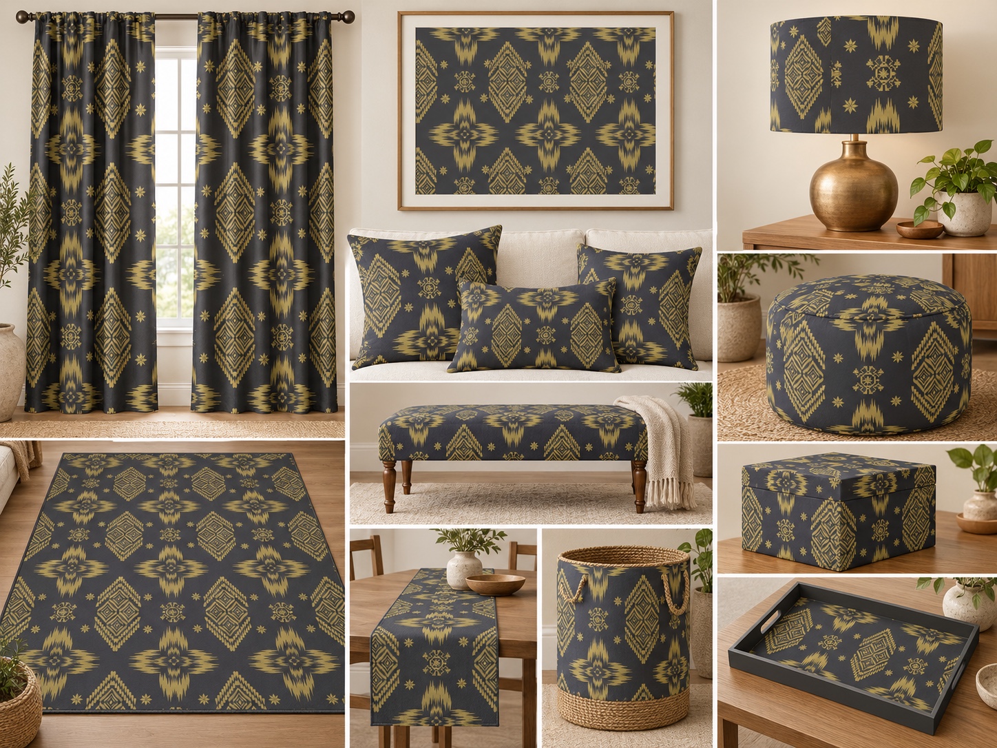 Charcoal & Olive Medallions — AI home décor concept