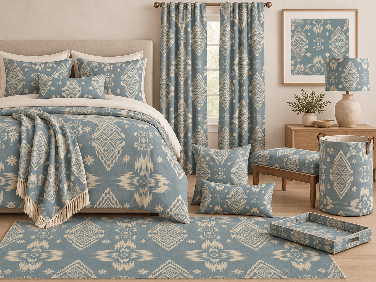 Soft Blue & Cream Medallions — AI home décor concept