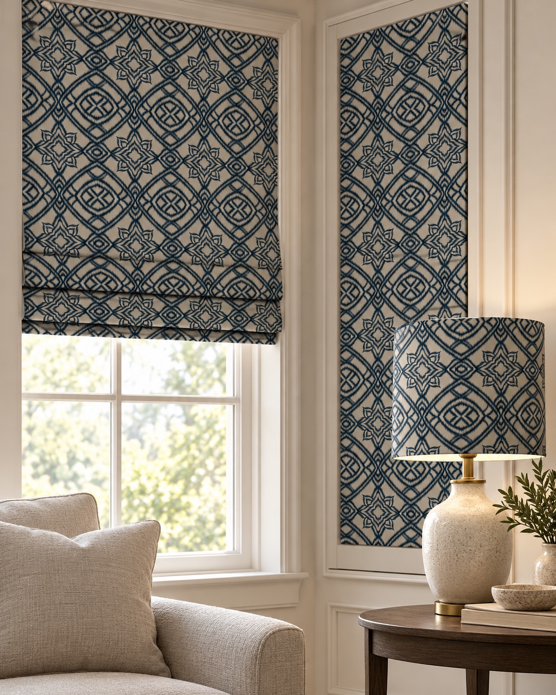 Indigo Star Lattice — AI blinds, wall panels and lampshade concept
