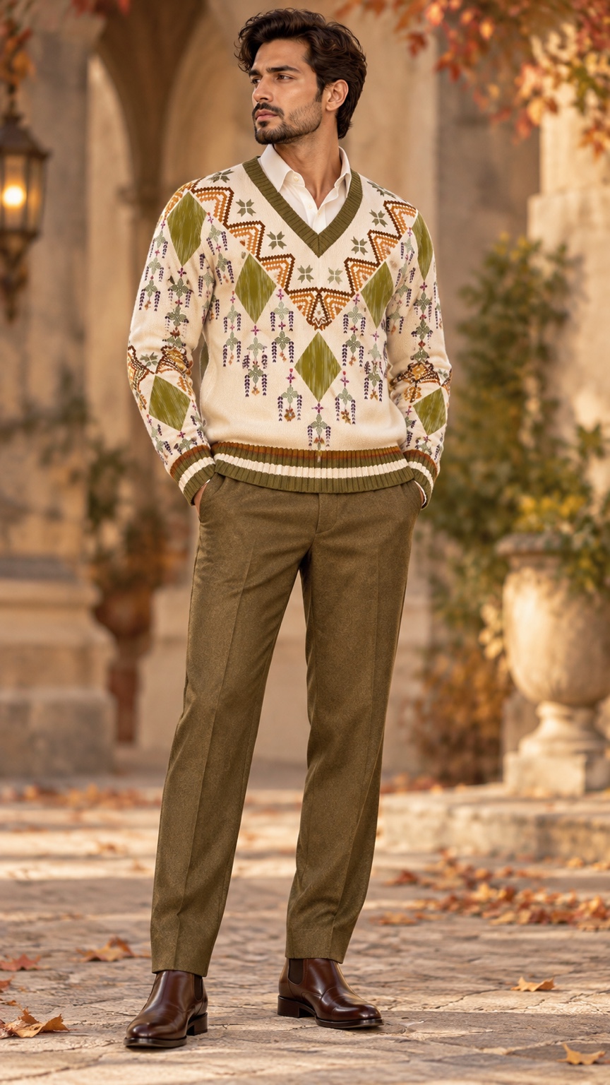 Olive Pendant — AI fashion concept · Menswear