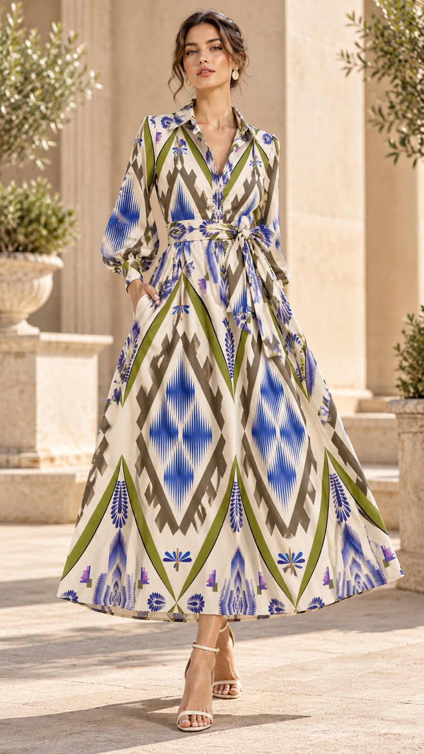 Sapphire Ikat — AI fashion concept · Womenswear