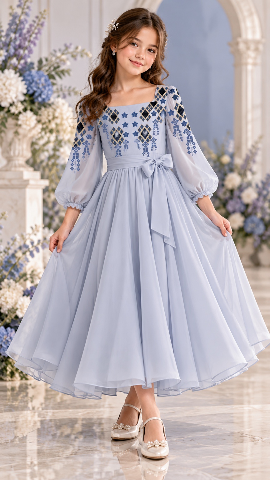 Blue Diamond Cascade — AI fashion concept · Girlswear