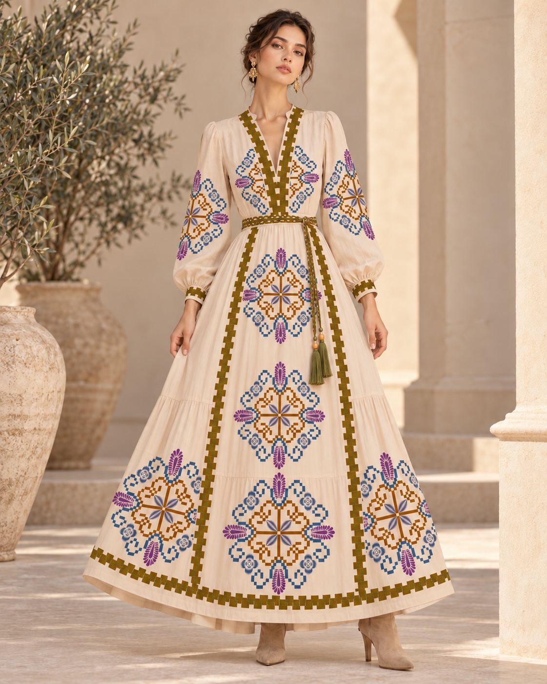 Golden Petal Neckline — AI fashion concept · Womenswear