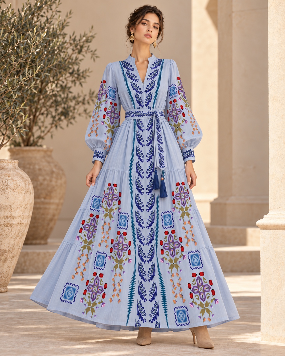 Blue Botanical Neckline — AI fashion concept · Womenswear