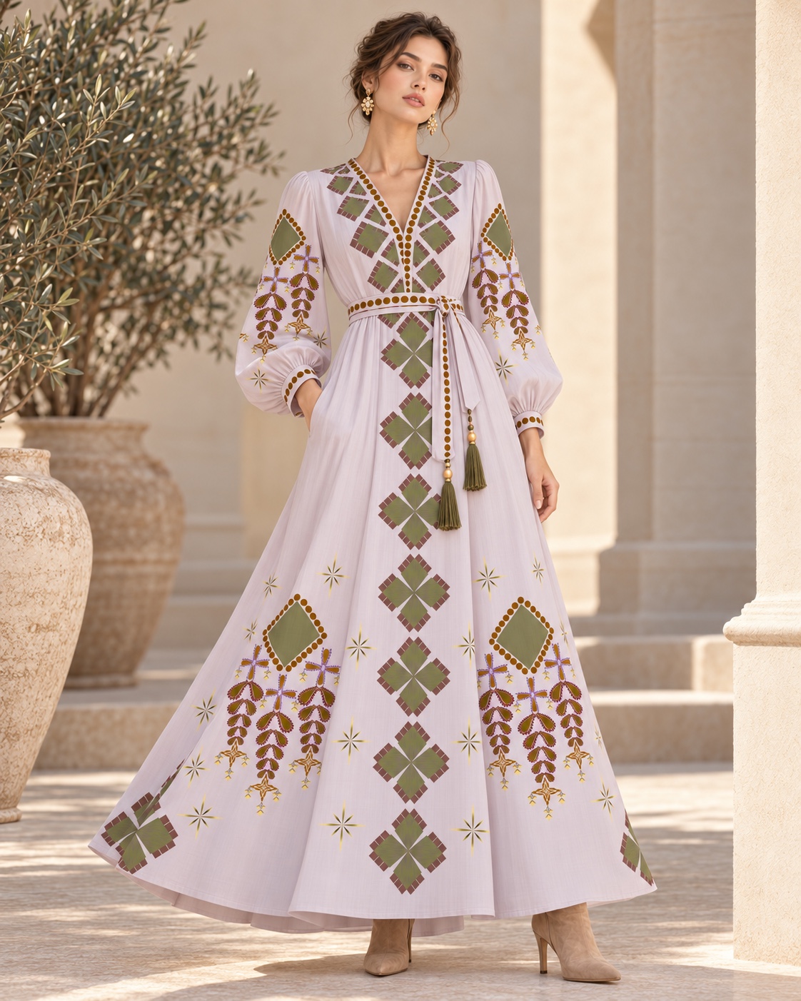 Lavender Olive Diamonds — AI fashion concept · Womenswear
