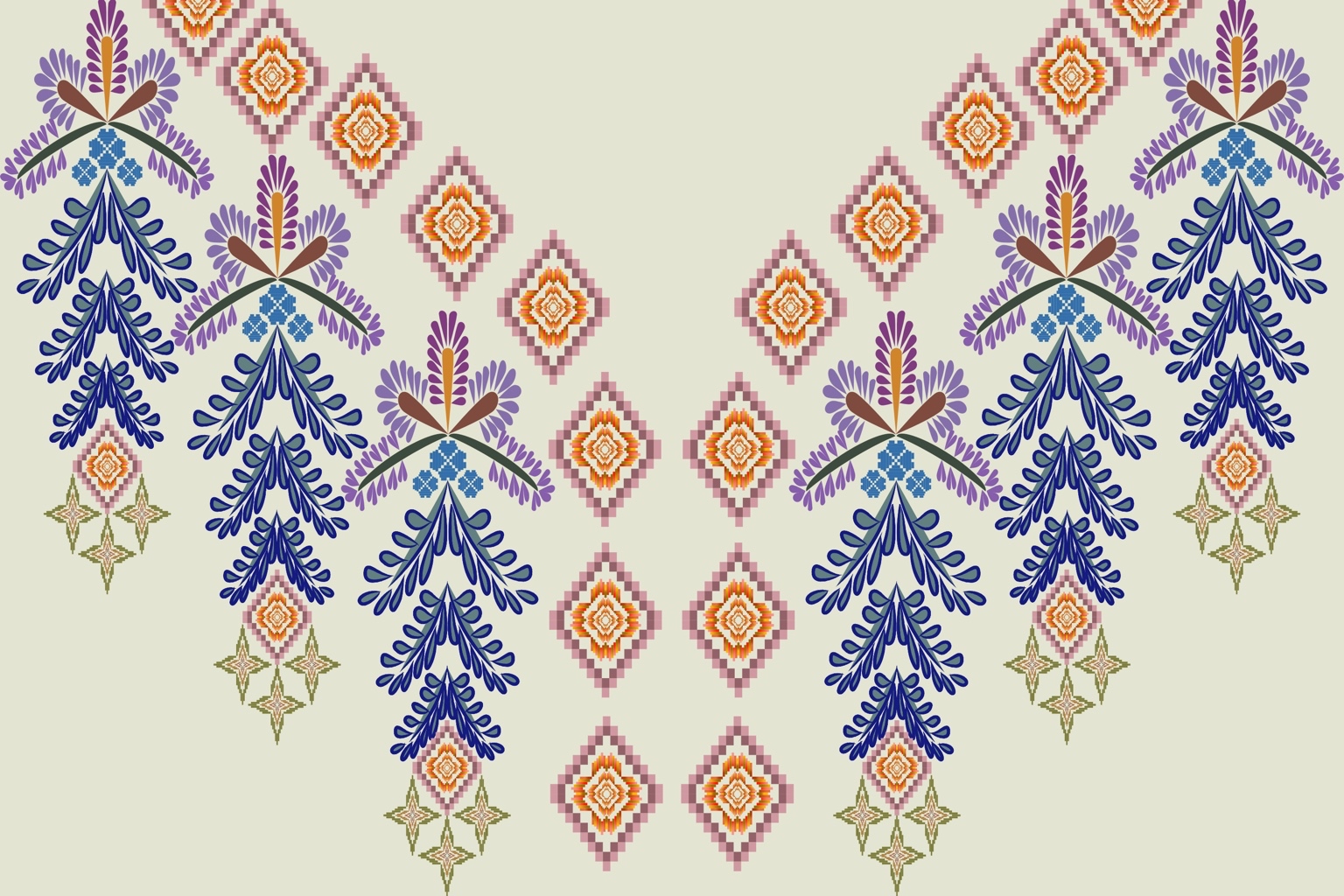 Violet Botanical Diamonds — Original pattern by Rawiwan