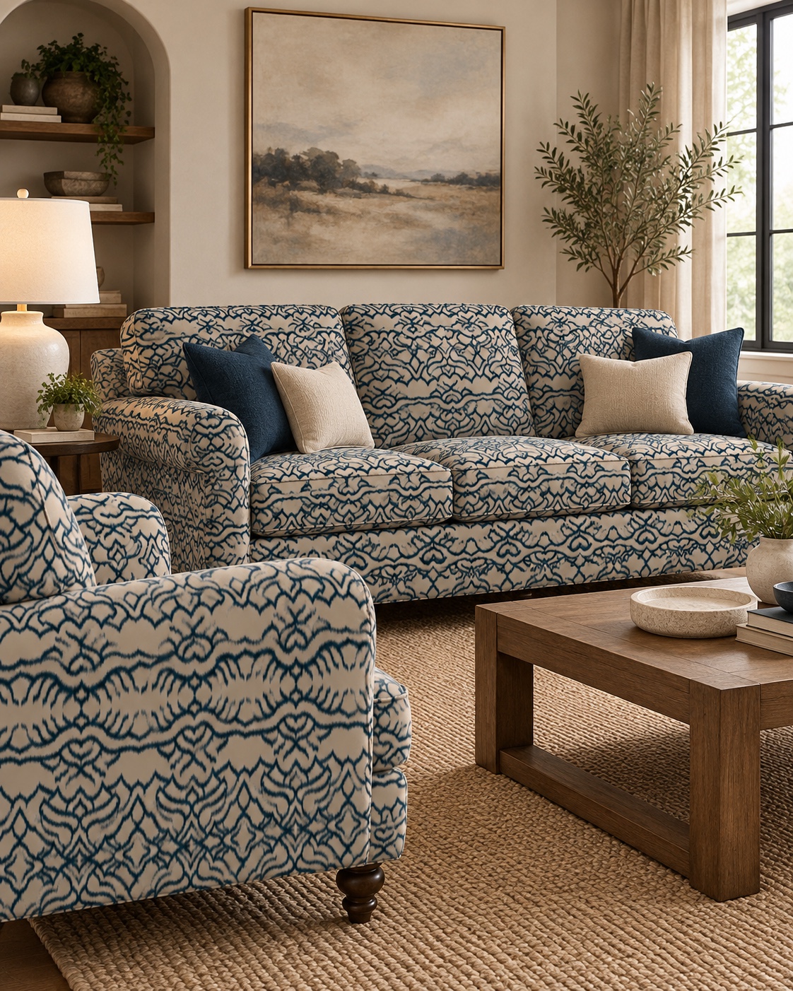 Indigo Flow Upholstery — AI home décor concept